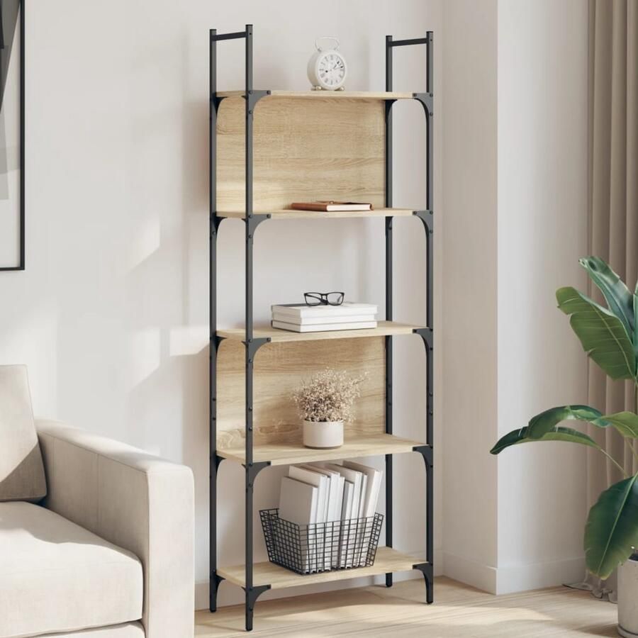 The Living Store Boekenkast 5-laags 60 5x24x166 5 cm bewerkt hout sonoma eiken Boekenkast Houten Boekenkast Moderne Boekenkast Bruine Boekenkast Sonome Eiken