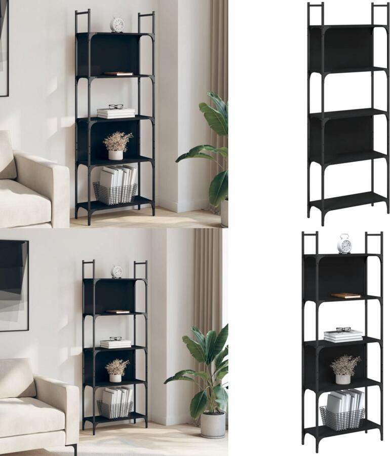 VidaXL Boekenkast 5-laags 60 5x24x166 5 cm bewerkt hout zwart Boekenkast Boekenkasten Boeken Plank Schappenkast