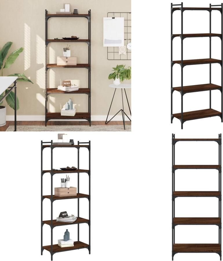 VidaXL Boekenkast 5-laags 60x30x154 cm bewerkt hout bruin eikenkleur Boekenkast Boekenkasten Boeken Plank Schappenkast