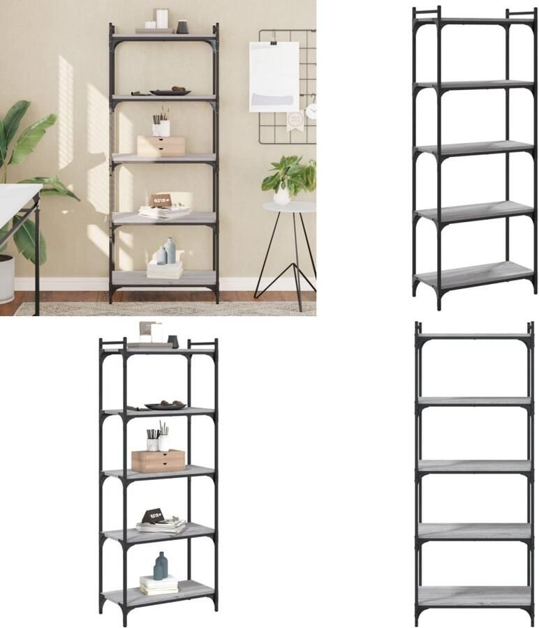 VidaXL Boekenkast 5-laags 60x30x154 cm bewerkt hout grijs sonoma Boekenkast Boekenkasten Boeken Plank Schappenkast