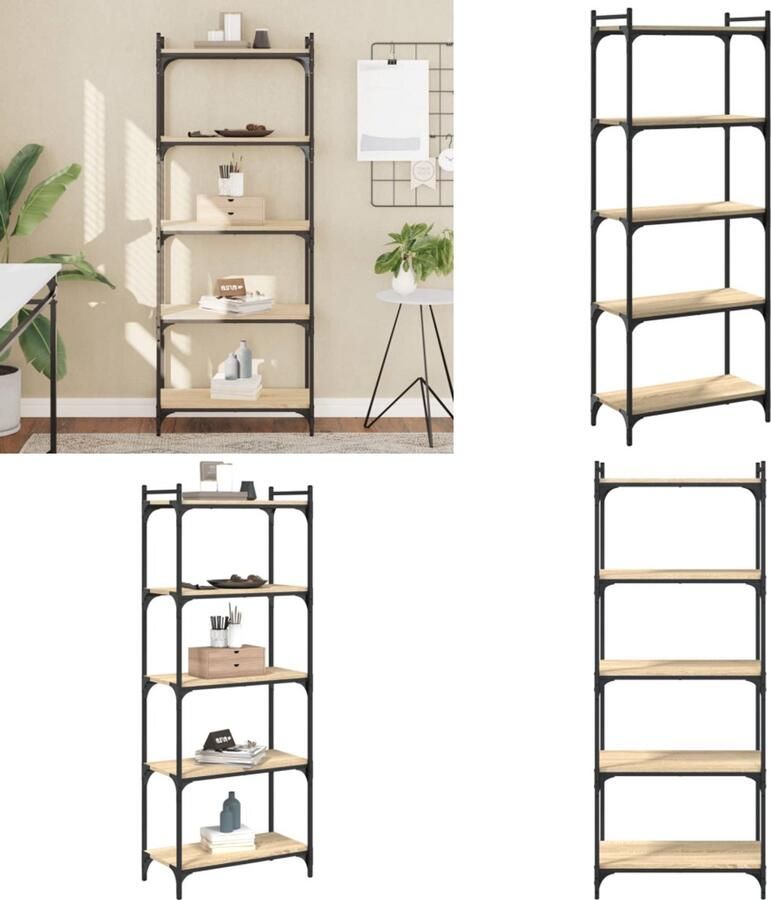 VidaXL Boekenkast 5-laags 60x30x154 cm bewerkt hout sonoma eikenkleur Boekenkast Boekenkasten Boeken Plank Schappenkast