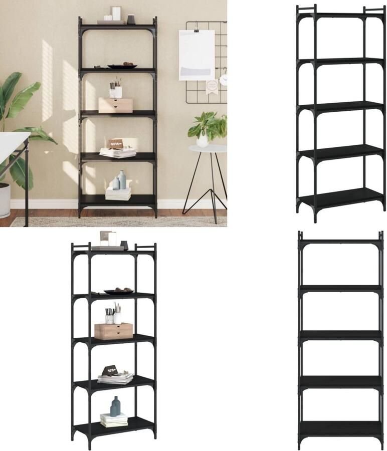 VidaXL Boekenkast 5-laags 60x30x154 cm bewerkt hout zwart Boekenkast Boekenkasten Boeken Plank Schappenkast