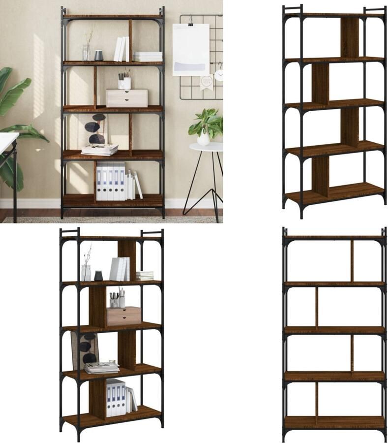 VidaXL Boekenkast 5-laags 76x32x158 cm bewerkt hout bruin eikenkleur Boekenkast Boekenkasten Boeken Plank Schappenkast