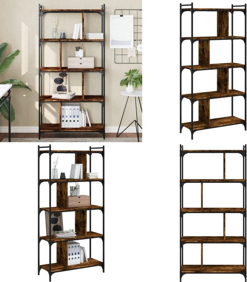 VidaXL Boekenkast 5-laags 76x32x158 cm bewerkt hout gerookt eikenkleur Boekenkast Boekenkasten Boeken Plank Schappenkast