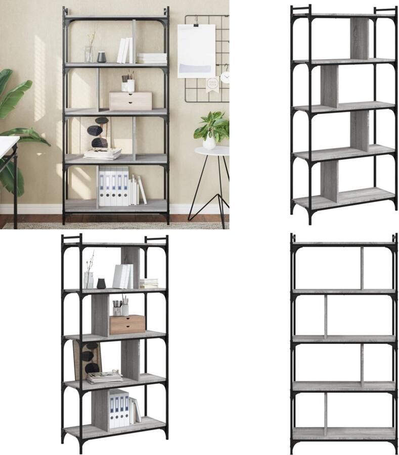 VidaXL Boekenkast 5-laags 76x32x158 cm bewerkt hout grijs sonoma Boekenkast Boekenkasten Boeken Plank Schappenkast