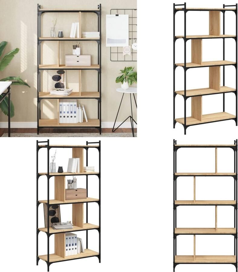 VidaXL Boekenkast 5-laags 76x32x158 cm bewerkt hout sonoma eikenkleur Boekenkast Boekenkasten Boeken Plank Schappenkast