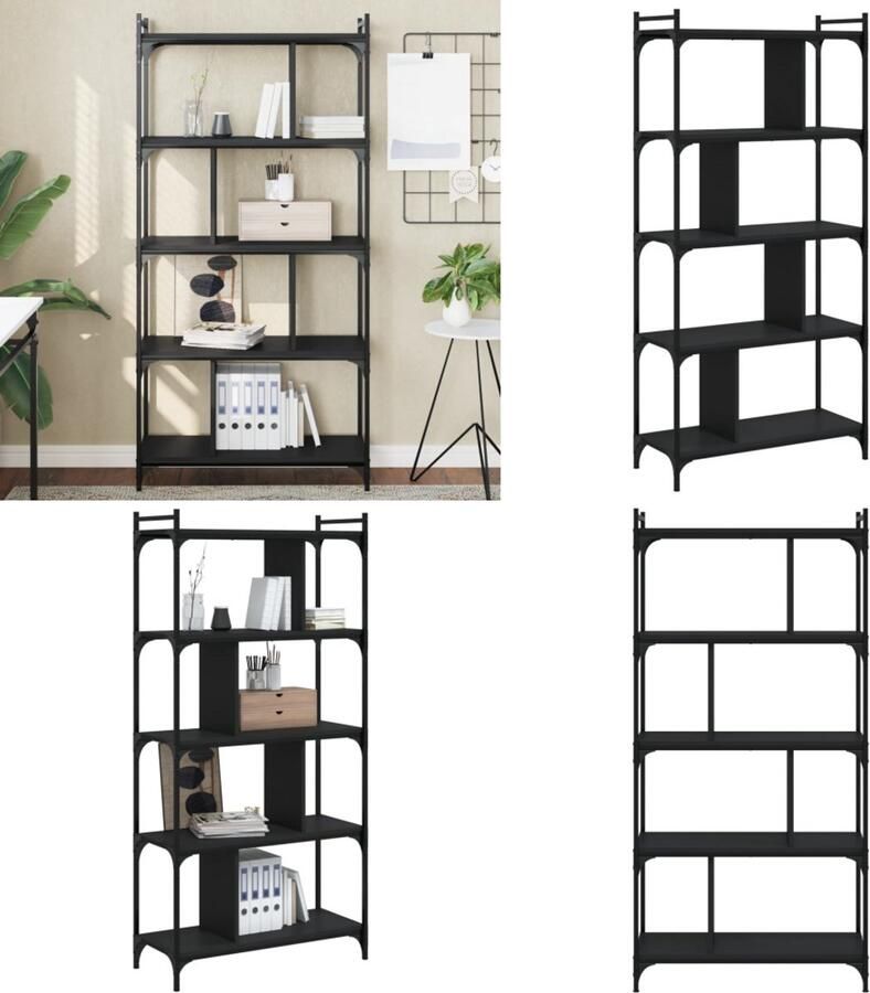 VidaXL Boekenkast 5-laags 76x32x158 cm bewerkt hout zwart Boekenkast Boekenkasten Boeken Plank Schappenkast