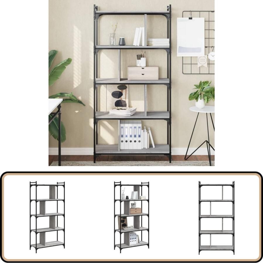 VidaXL Boekenkast 5-laags 76x32x158 cm Sonoma Grijs Boekenkast Boekenplank Houten Kast Grijze Kast Industrieel Design