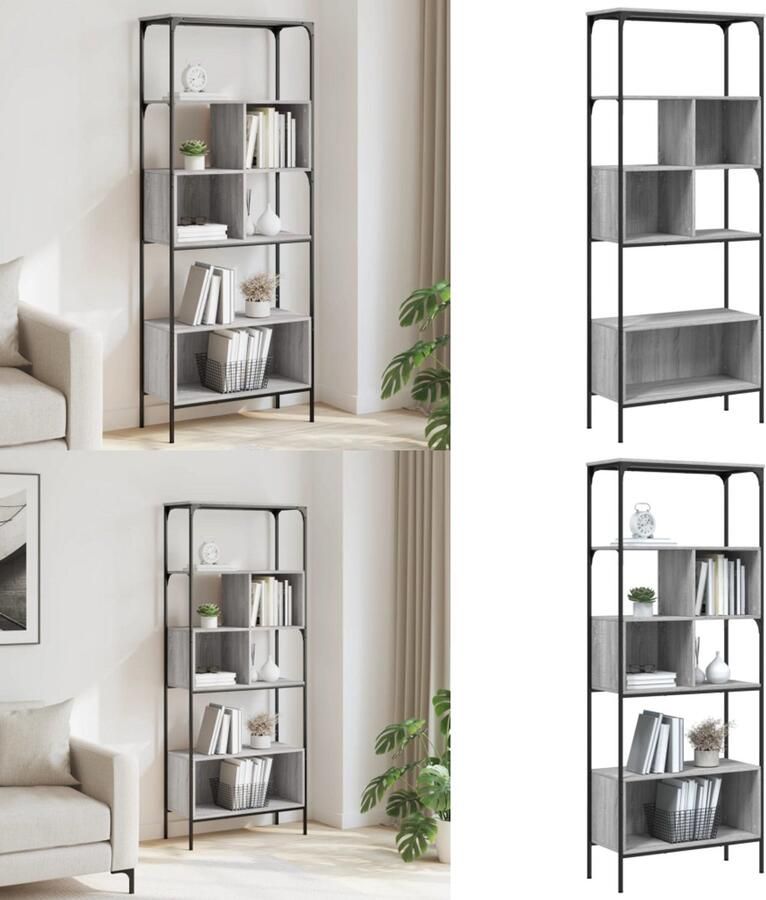 VidaXL Boekenkast 5-laags 76x33x188 5 cm bewerkt hout grijs sonoma Boekenkast Boekenkasten Boeken Plank Schappenkast
