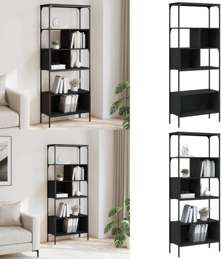 VidaXL Boekenkast 5-laags 76x33x188 5 cm bewerkt hout zwart Boekenkast Boekenkasten Boeken Plank Schappenkast