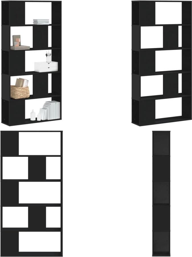 VidaXL Boekenkast 5-laags 80 5x23 5x162 5 cm bewerkt hout zwart Boekenkast Boekenkasten Boeken Plank Schappenkast