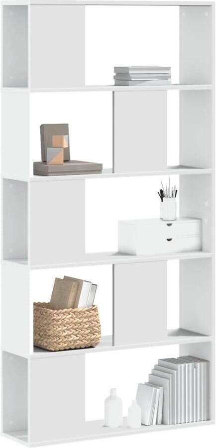 The Living Store Boekenkast 5-laags 80 5x23 5x162 5 cm bewerkt hout wit Boekenkast Houten Boekenkast Witte Boekenkast Kast Open Opslagoplossing - Foto 2