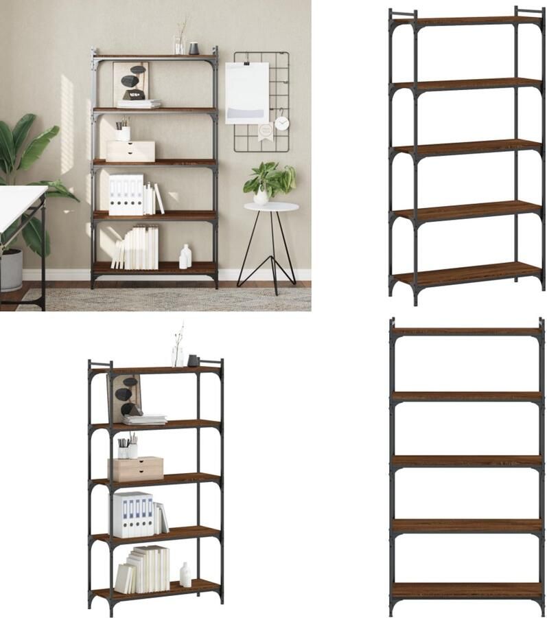 VidaXL Boekenkast 5-laags 80x30x154 cm bewerkt hout bruin eikenkleur Boekenkast Boekenkasten Boeken Plank Schappenkast