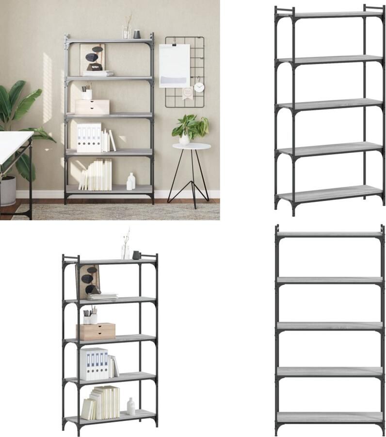 VidaXL Boekenkast 5-laags 80x30x154 cm bewerkt hout grijs sonoma eiken Boekenkast Boekenkasten Boeken Plank Schappenkast