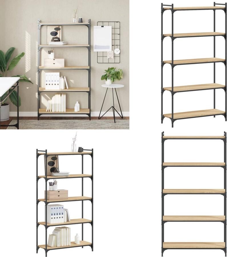 VidaXL Boekenkast 5-laags 80x30x154 cm bewerkt hout sonoma eikenkleur Boekenkast Boekenkasten Boeken Plank Schappenkast