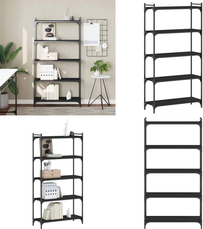 VidaXL Boekenkast 5-laags 80x30x154 cm bewerkt hout zwart Boekenkast Boekenkasten Boeken Plank Schappenkast