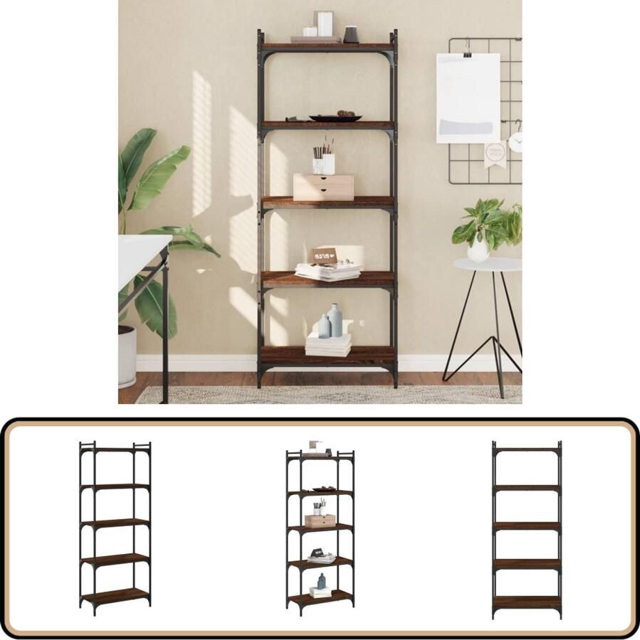 VidaXL Boekenkast 5-laags Bruin Eiken 60x30x154 cm Boekenkast Houten Kast Bibliotheek Bergruimte Design Meubilair