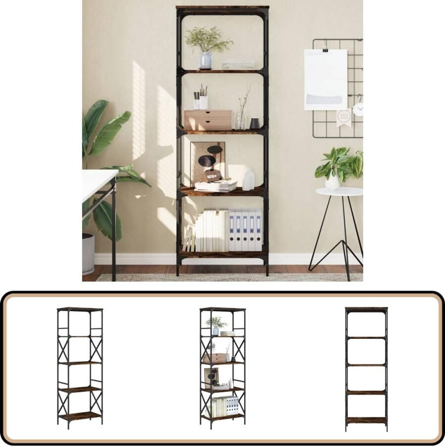 The Living Store Boekenkast 5-laags 59x35x171 cm bewerkt hout gerookt eikenkleur Boekenkast Industrieel Design Houten Boekenkast Bruine Boekenkast Vintage Boekenkast