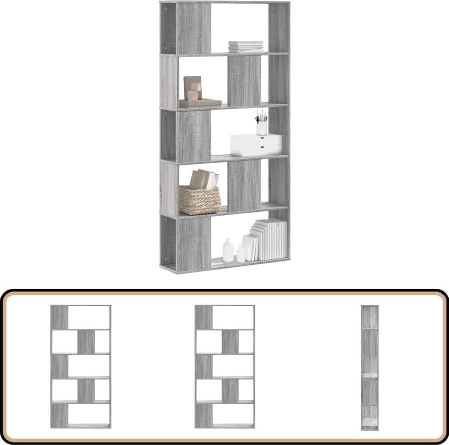 VidaXL Boekenkast 5-laags 80 5x23 5x162 5 cm bewerkt hout grijs sonoma