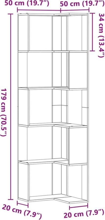 VidaXL Boekenkast 5-laags hoek 50x50x179 cm bewerkt hout oud houtkleur