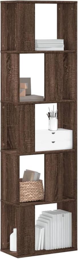 The Living Store Boekenkast 5-laags 45x23 5x162 5 cm hout bruin eikenkleurig Boekenkast Houten Boekenkast Bruine Kast Vintage Boekenkast Opslagoplossing - Foto 2