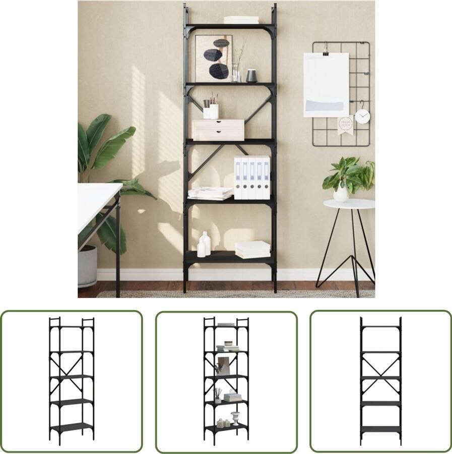 VidaXL Boekenkast 5-laags Zwart 56x31 5x174 cm Boekenkast Houten Boekenkast Zwarte Boekenkast Bibliotheek Opslagruimte Industrieel Design Boekenplank