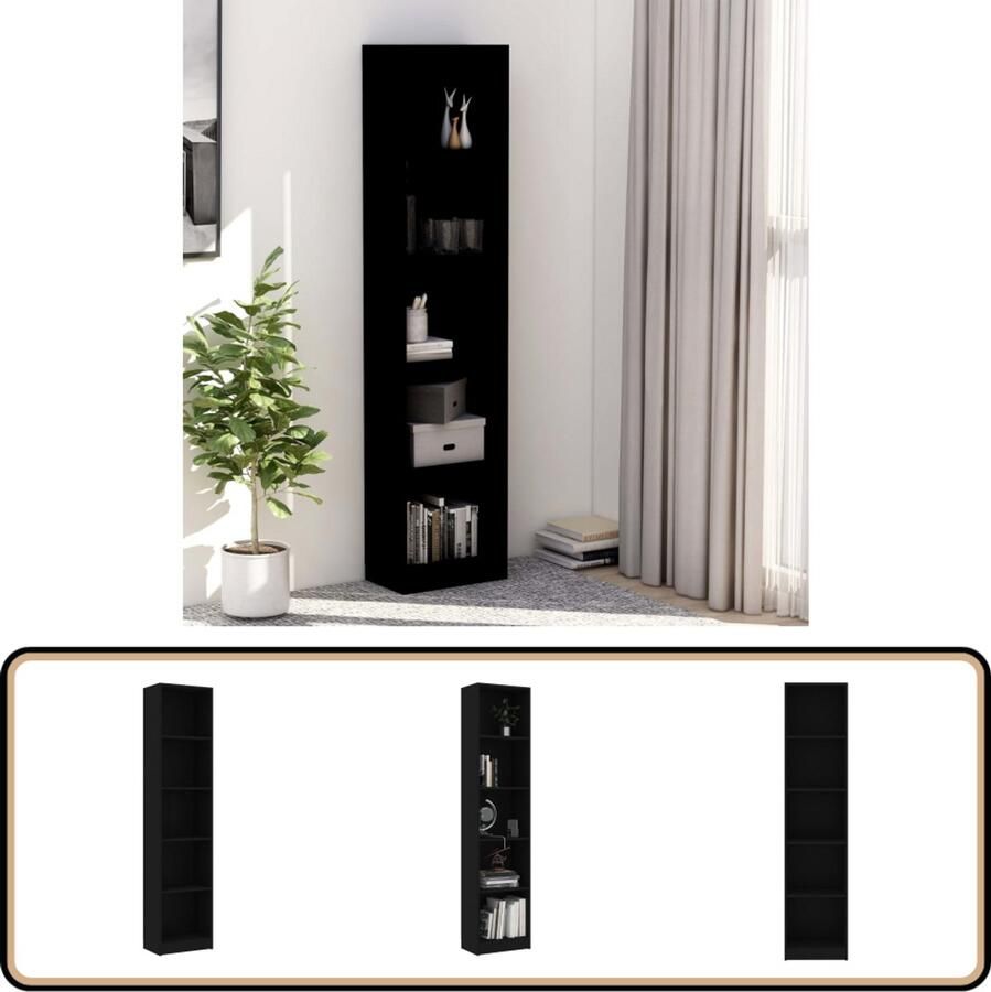 VidaXL Boekenkast 5 schappen 40x24x175 cm Zwart Boekenkast Boekenplank Bibliotheek Woonkamerinrichting Slaapkamerinrichting Zwarte Boekenkast Houten Boekenkast Vintage Boekenkast Modern Boekenkast