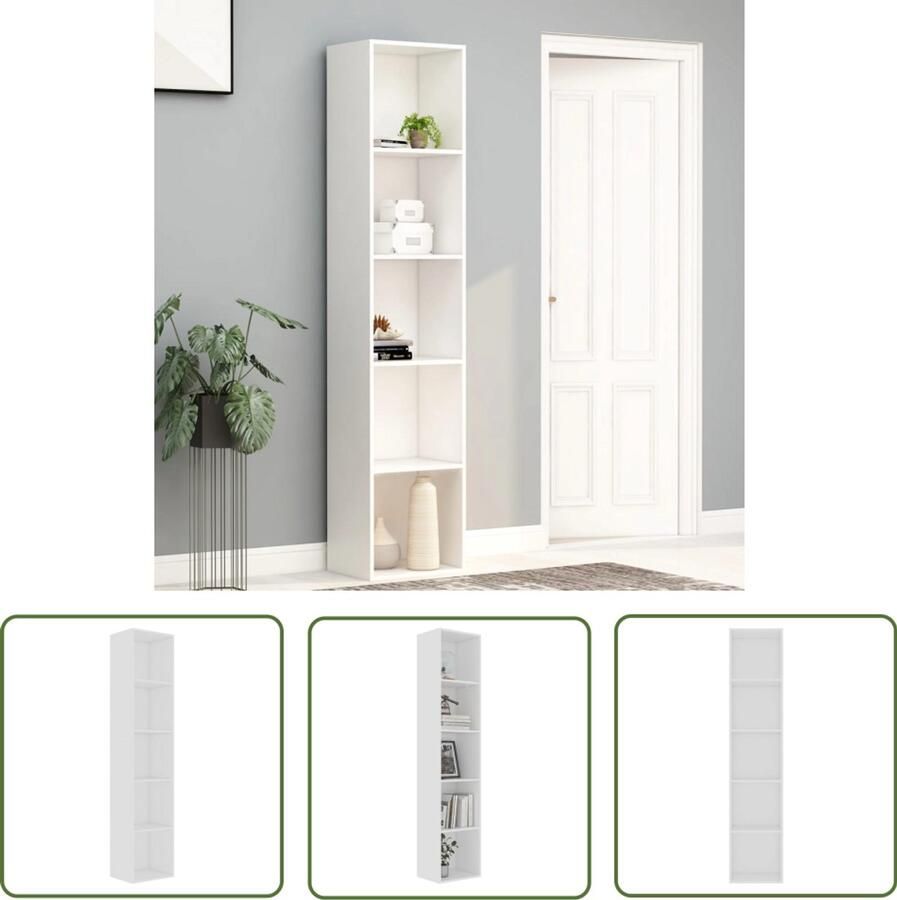 VidaXL Boekenkast 5 schappen 40x30x189 cm Wit Boekenkast Houten Boekenkast Witte Boekenkast Bibliotheek Boekenplank Decoratief Meubel Woonkamermeubilair Slaapkamermeubilair Opbergruimte - Foto 2