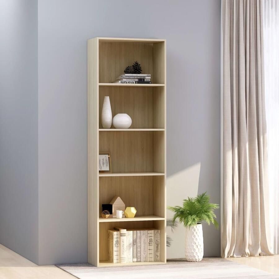 VidaXL Boekenkast 5 schappen 60x30x189cm eiken Boekenkast Houten Boekenkast Boekenplank Bibliotheek Meubilair Woonaccessoires Salontafel Livingroom Furniture