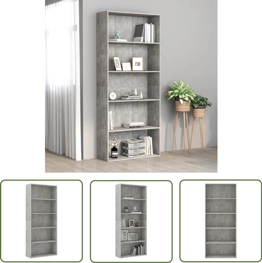VidaXL Boekenkast 5 schappen 80x30x189 cm Betongrijs Boekenkast Bibliotheek Houten Boekenkast Grijze Boekenkast Vintage Boekenkast Industriële Boekenkast Decoratieve Boekenkast Boekenplank - Foto 2