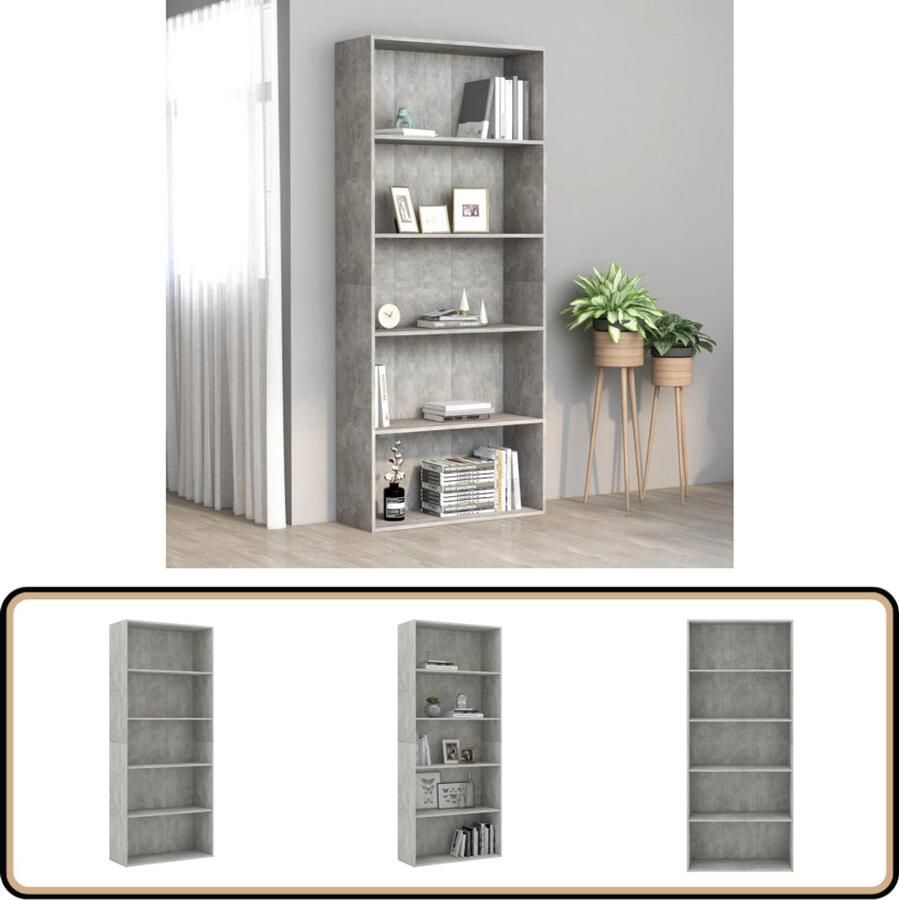 VidaXL Boekenkast 5 schappen 80x30x189 cm Betongrijs Boekenkast Bibliotheek Houten Boekenkast Grijze Boekenkast Vintage Boekenkast Industriële Boekenkast Decoratieve Boekenkast Boekenplank