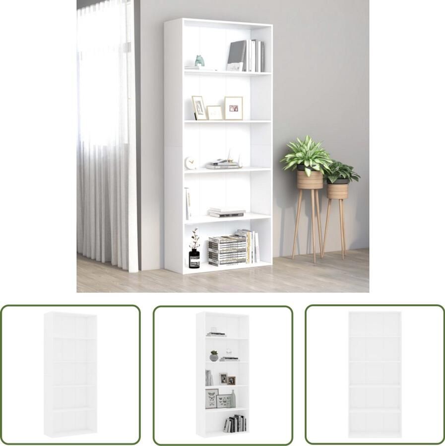 VidaXL Boekenkast 5 schappen 80x30x189 cm Wit Boekenkast Houten Boekenkast Witte Boekenkast Bibliotheek Woonkamer Meubilair Slaapkamer Meubilair Decoratief Item Opbergmeubel Ruimtesparend Meubel