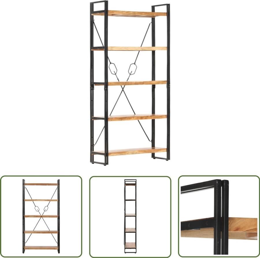 VidaXL Boekenkast 5 Schappen Massief Acaciahout Boekenkast Industrieel Design Houten Boekenkast Acacia Hout Metalen Boekenkast Bibliotheek Opslagruimte Interieurdecoratie