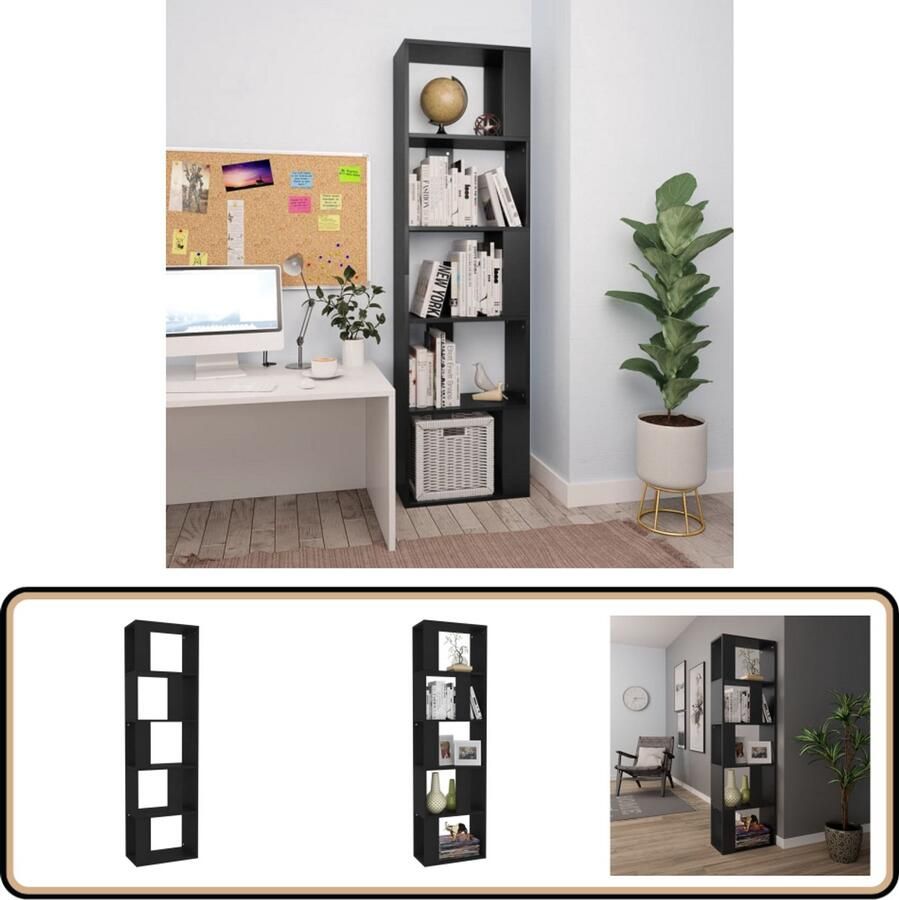 VidaXL Boekenkast 5 vakken Zwart 45x24x159 cm Boekenkast Houten Boekenkast Zwarte Boekenkast Bibliotheek Kamerdivider Opslagmeubilair Woonkamer Meubelen Slaapkamer Meubelen