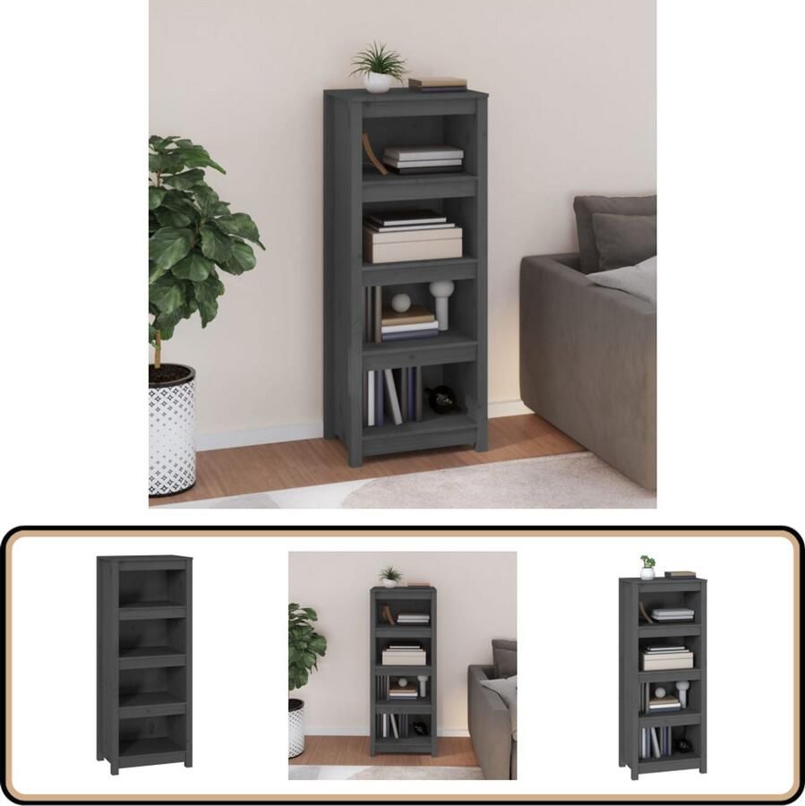 VidaXL Boekenkast 50x35x125 5 cm Massief Grenenhout Bibliotheek Boekenkast Houten Kast Grijze Boekenkast Opbergkast