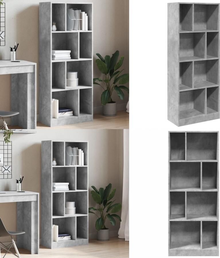 VidaXL Boekenkast 57x28 5x141 cm bewerkt hout betongrijs Boekenkast Boekenkasten Boeken Plank Schappenkast
