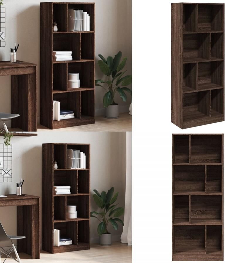 VidaXL Boekenkast 57x28 5x141 cm bewerkt hout bruin eikenkleurig Boekenkast Boekenkasten Boeken Plank Schappenkast
