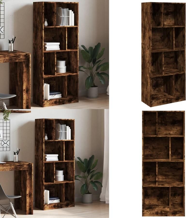 VidaXL Boekenkast 57x28 5x141 cm bewerkt hout gerookt eikenkleurig Boekenkast Boekenkasten Boeken Plank Schappenkast