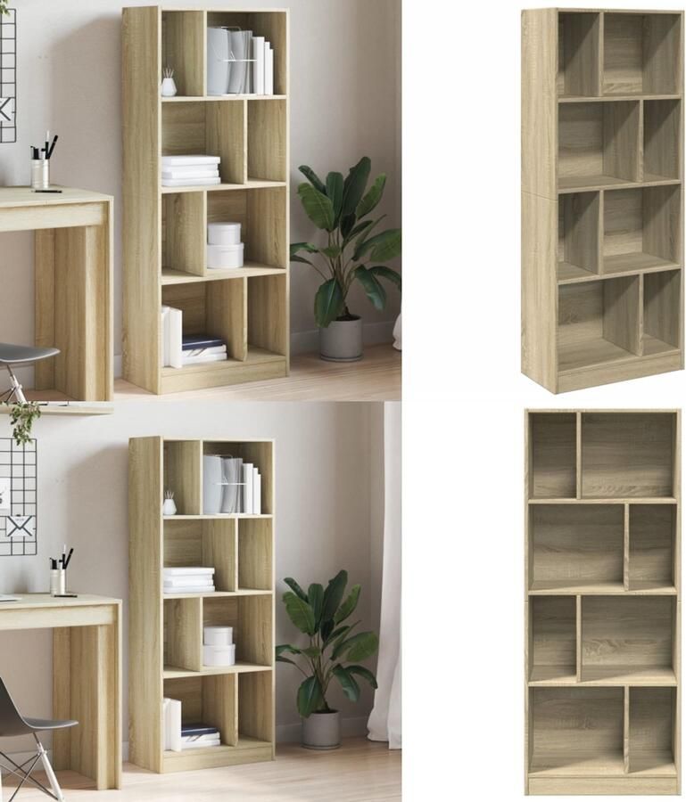 VidaXL Boekenkast 57x28 5x141 cm bewerkt hout sonoma eikenkleurig Boekenkast Boekenkasten Boeken Plank Schappenkast