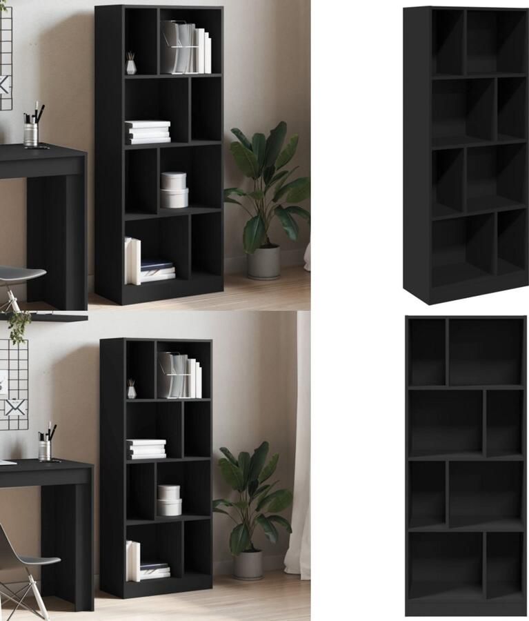 VidaXL Boekenkast 57x28 5x141 cm bewerkt hout zwart Boekenkast Boekenkasten Boeken Plank Schappenkast