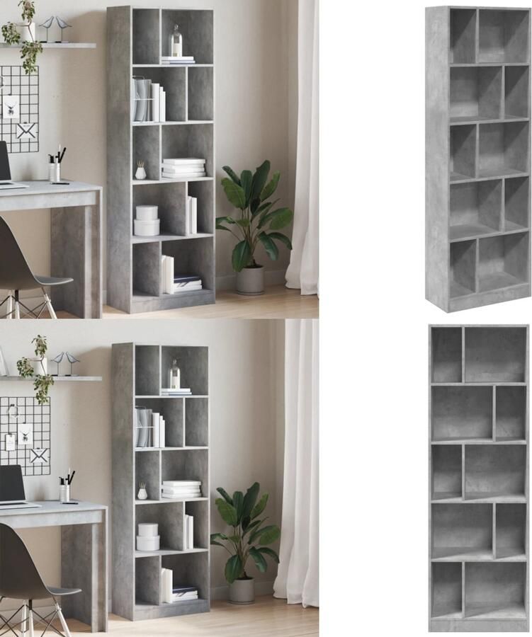 VidaXL Boekenkast 57x28 5x174 cm bewerkt hout betongrijs Boekenkast Boekenkasten Boeken Plank Schappenkast