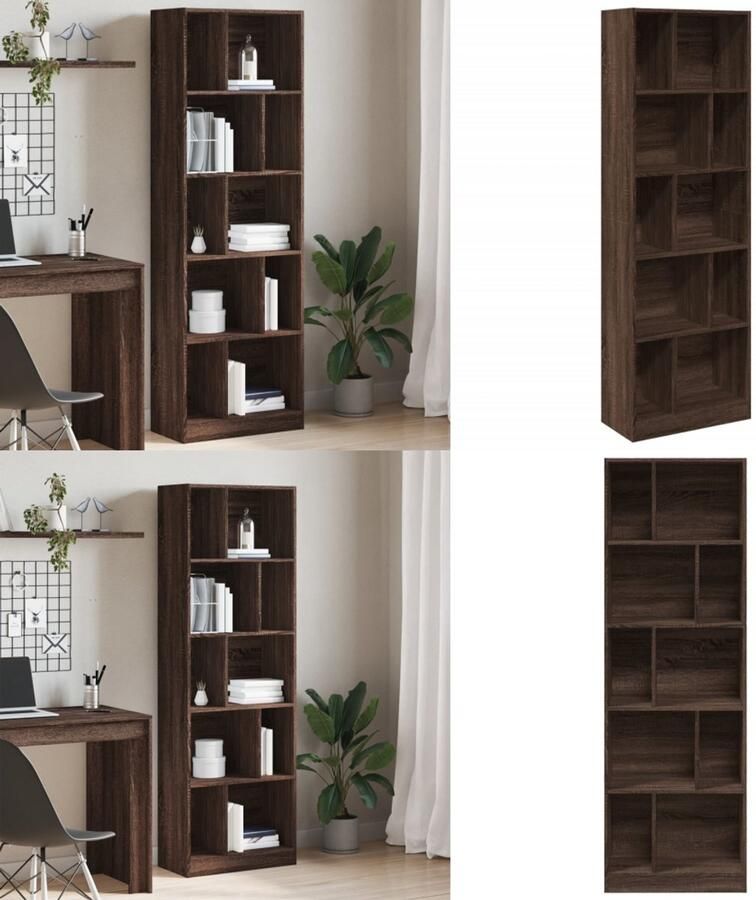 The Living Store Boekenkast 57x28 5x174 cm bewerkt hout bruin eikenkleurig Boekenkast Houten Boekenkast Bibliotheekkast Opbergkast Vintage Boekenkast - Foto 2