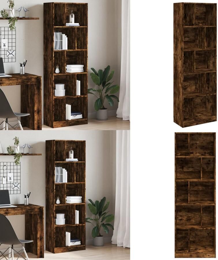 VidaXL Boekenkast 57x28 5x174 cm bewerkt hout gerookt eikenkleurig Boekenkast Boekenkasten Boeken Plank Schappenkast