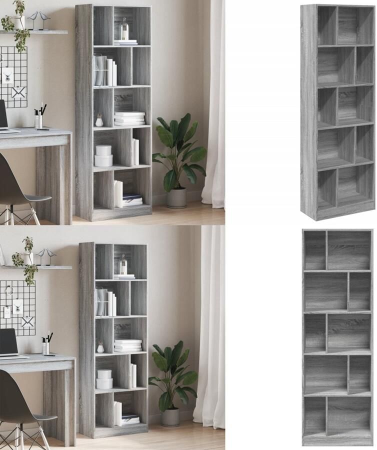 VidaXL Boekenkast 57x28 5x174 cm bewerkt hout grijs sonoma Boekenkast Boekenkasten Boeken Plank Schappenkast