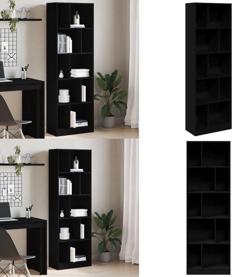 VidaXL Boekenkast 57x28 5x174 cm bewerkt hout zwart Boekenkast Boekenkasten Boeken Plank Schappenkast