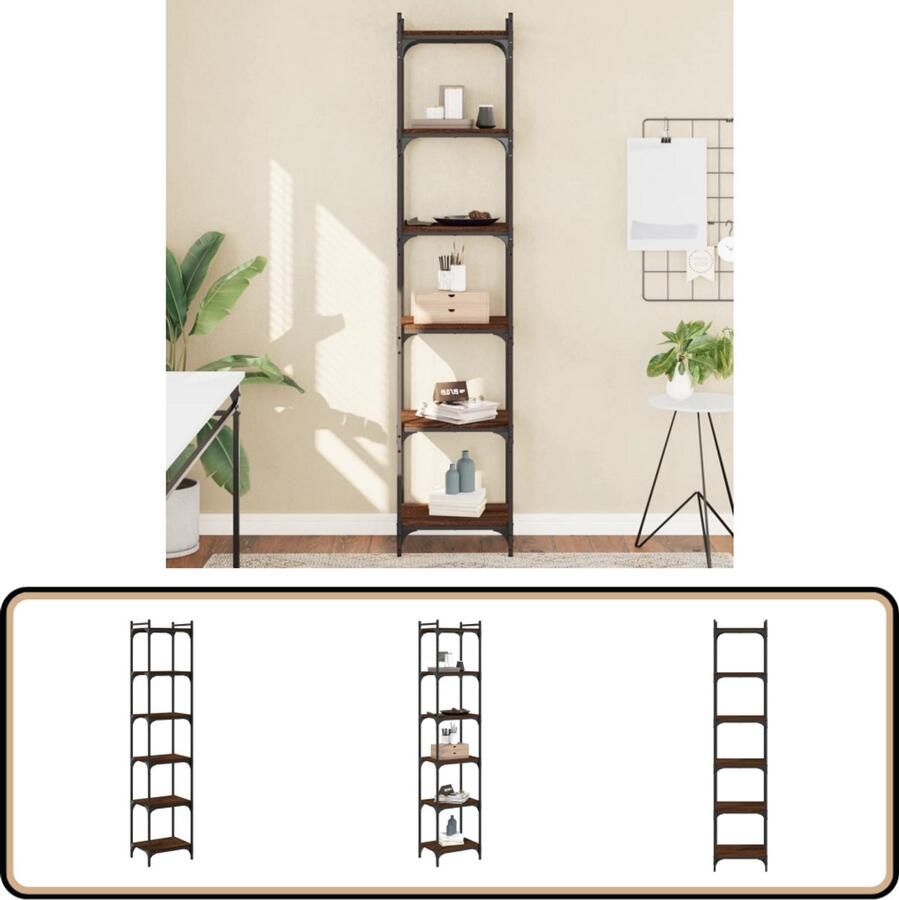 VidaXL Boekenkast 6-laags 40x30x188 cm bewerkt hout bruin eikenkleur