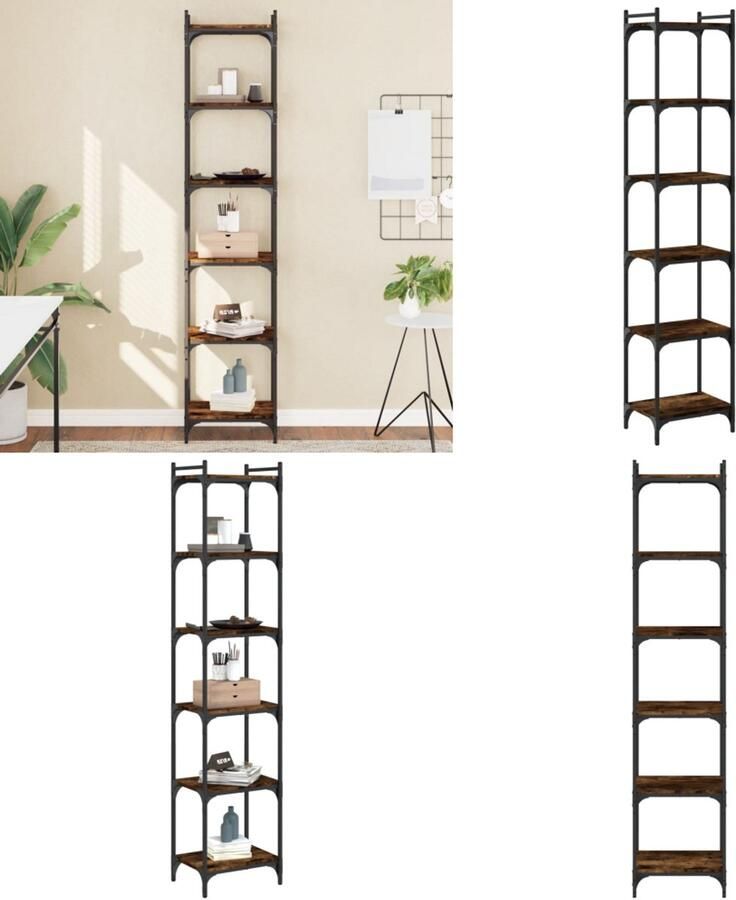 VidaXL Boekenkast 6-laags 40x30x188 cm bewerkt hout gerookt eikenkleur Boekenkast Boekenkasten Boeken Plank Schappenkast