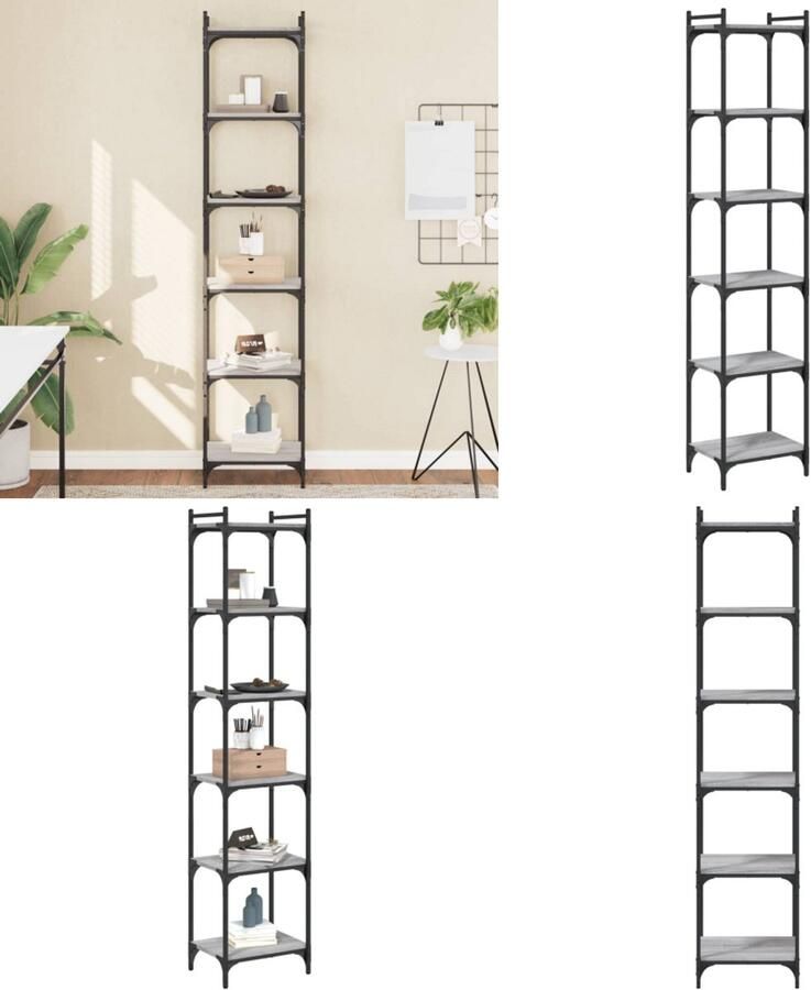 VidaXL Boekenkast 6-laags 40x30x188 cm bewerkt hout grijs sonoma eiken Boekenkast Boekenkasten Boeken Plank Schappenkast