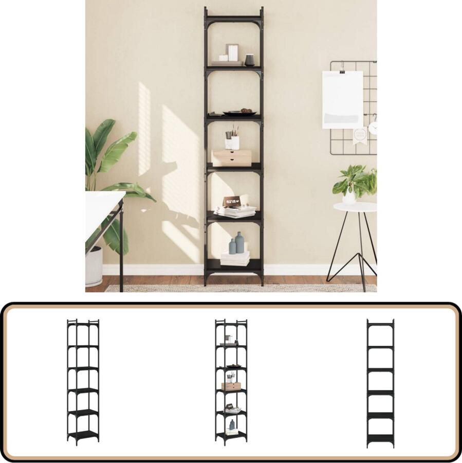 VidaXL -Boekenkast-6-laags-40x30x188-cm-bewerkt-hout-zwart - Foto 2