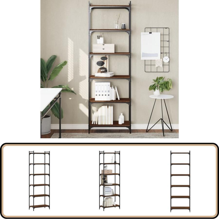 VidaXL Boekenkast 6-laags 60x30x188 cm bewerkt hout bruin eikenkleur